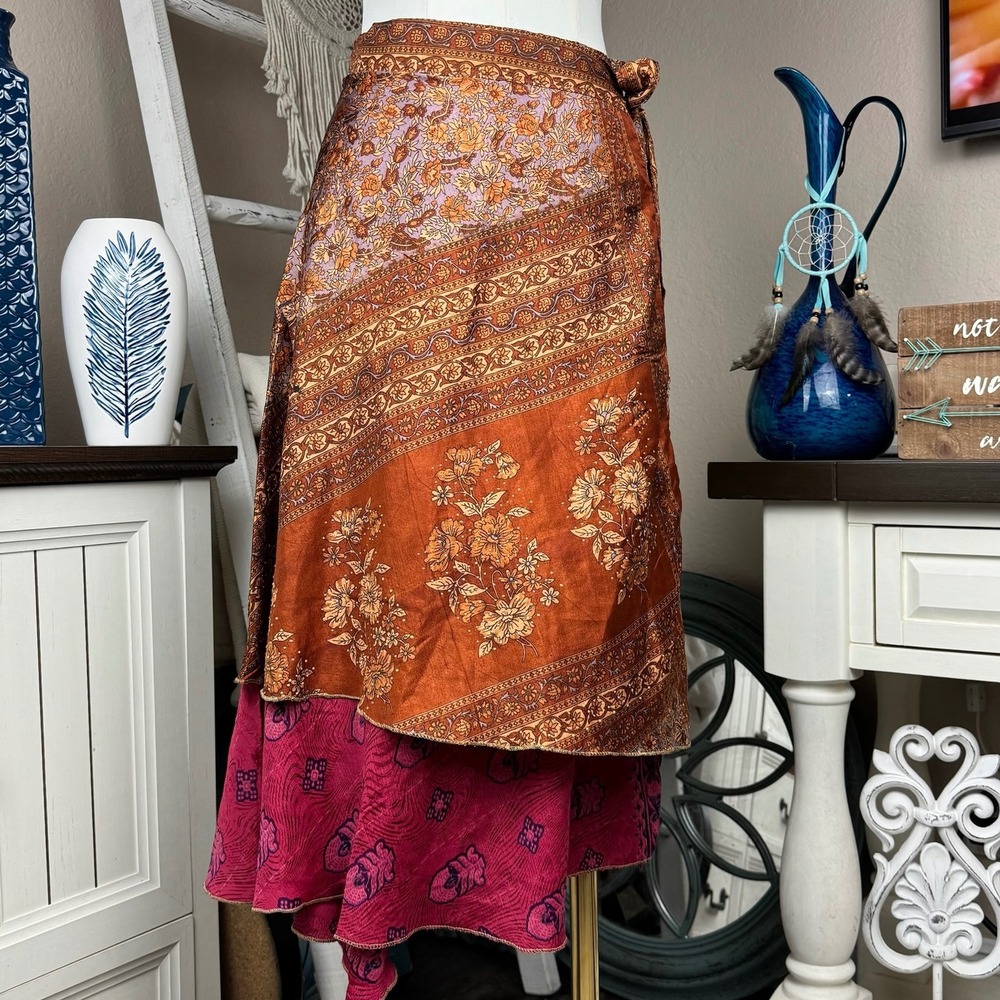 Earthbound Trading Boho Wrap Skirt Floral Renaissance Fairycore Gypsy Festival